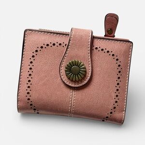 Sendefn Pink Genuine Leather Bifold Wallet w/ Zip Coin Pocket